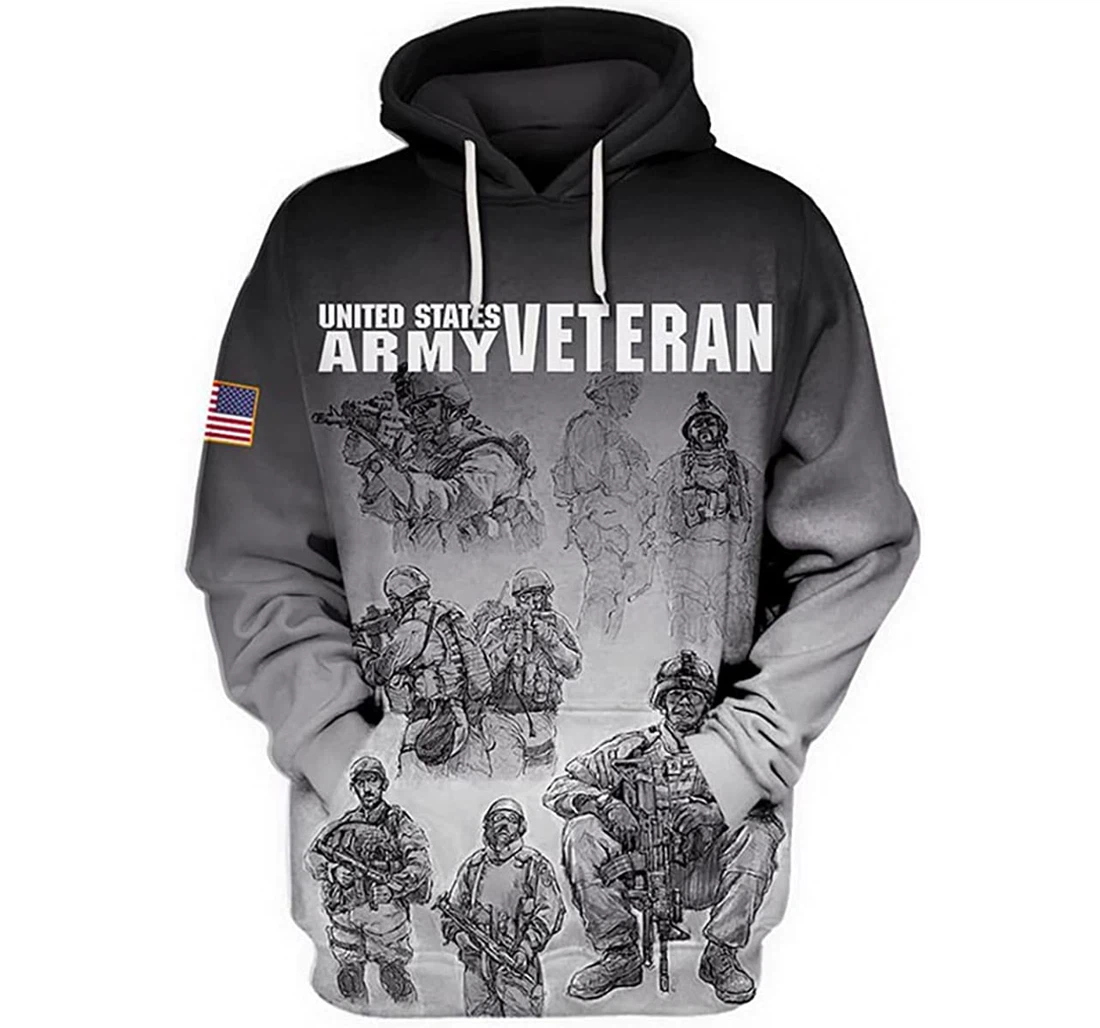 Us Army Veteran White Pattern - 3D Printed Pullover Hoodie