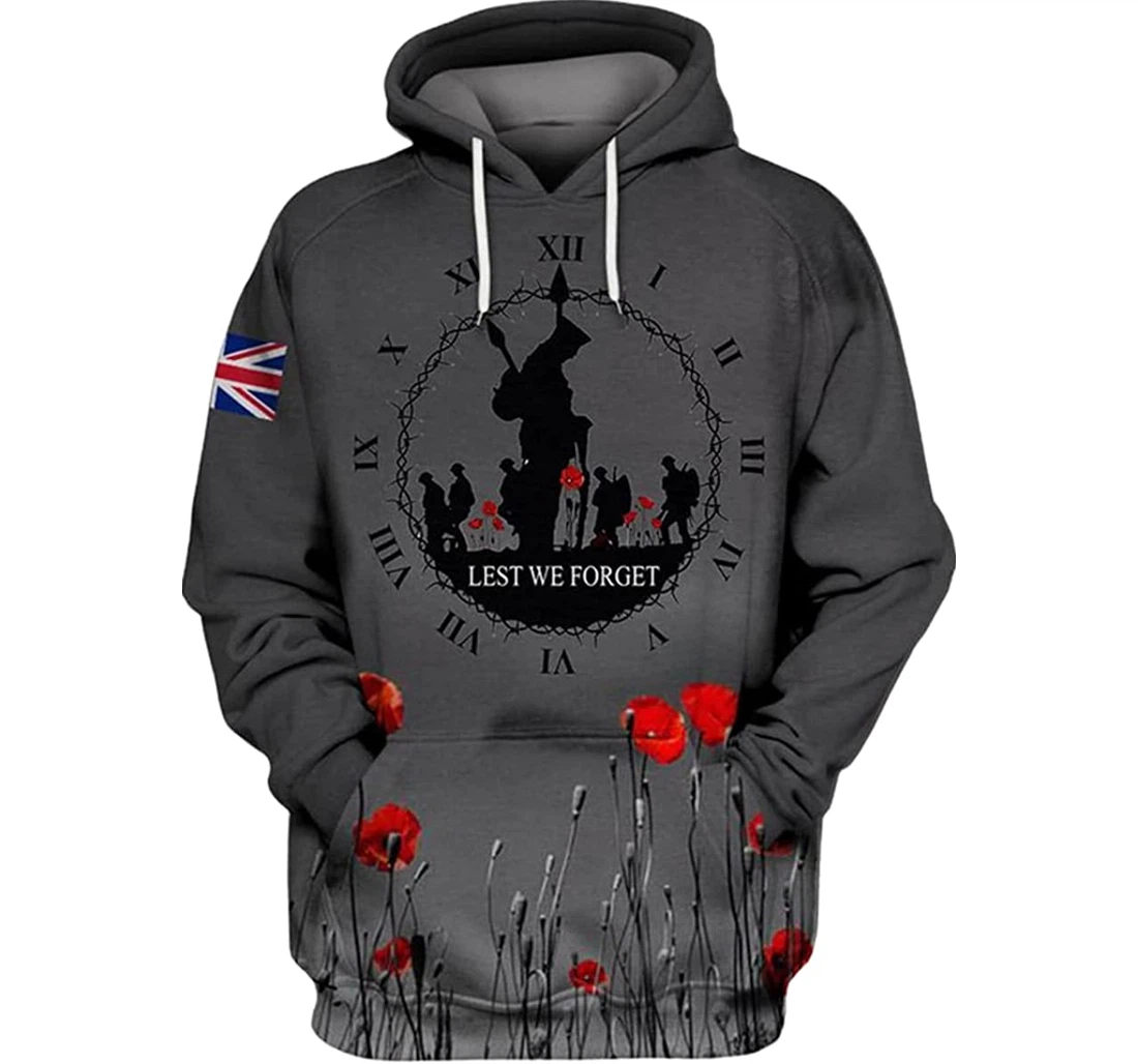 Uk Veteran Flag Poppy Day Lest We Forget - 3D Printed Pullover Hoodie