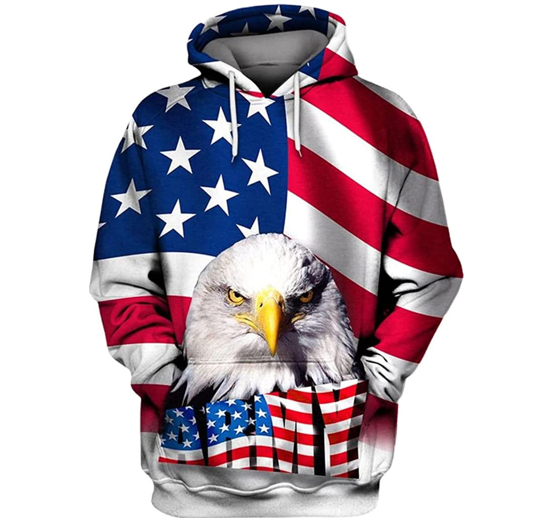 Us Army Eagle I Love My Country America Flag - 3D Printed Pullover Hoodie