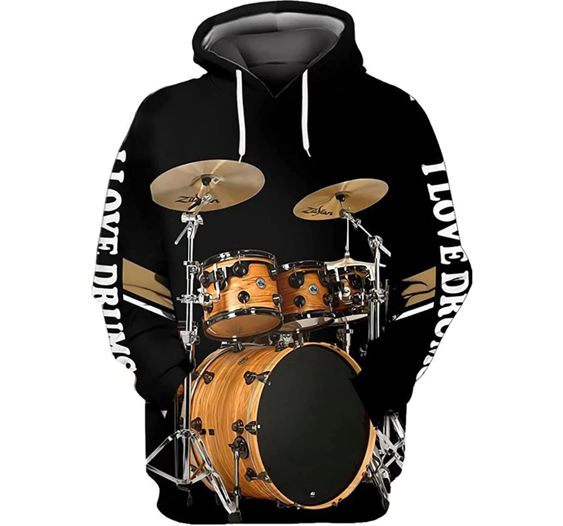 Love Drums Brown Drums Art - 3D Printed Pullover Hoodie