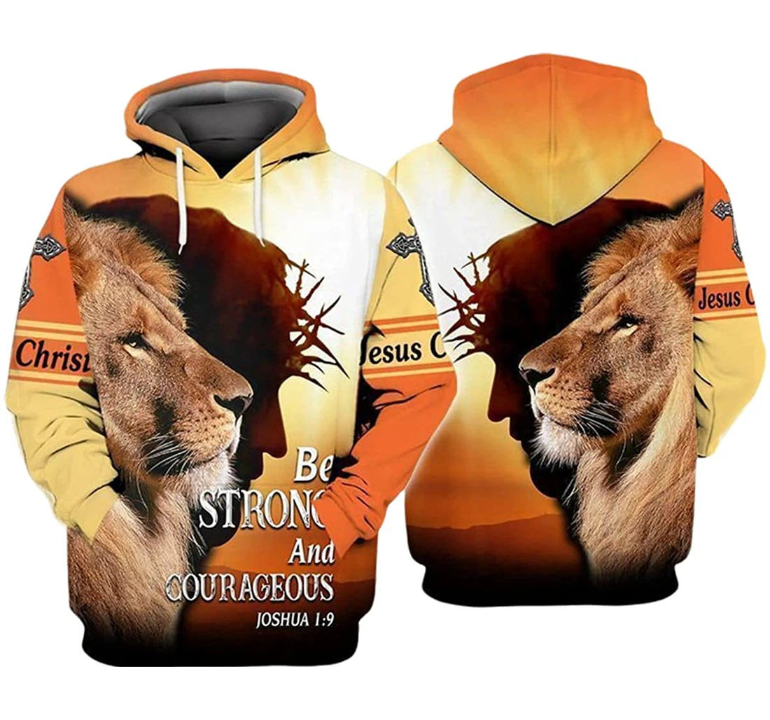 Jesus Lion Be Strong Courageous Cross - 3D Printed Pullover Hoodie