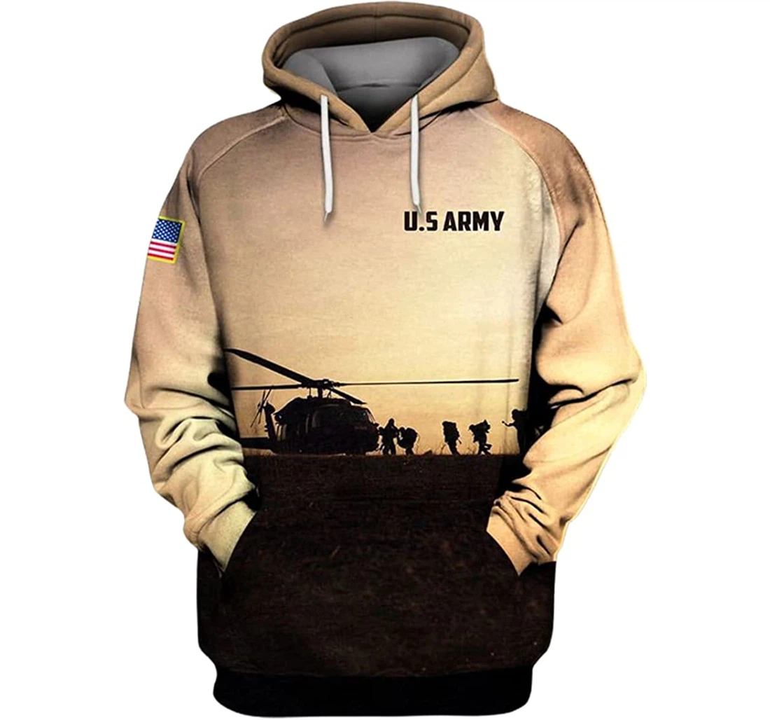 Us Army War In History America Flag - 3D Printed Pullover Hoodie