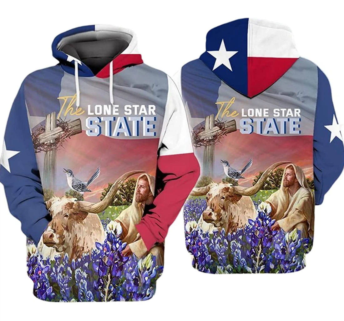 Texas Jesus Bluebonnet Flower The Lone Star State - 3D Printed Pullover Hoodie