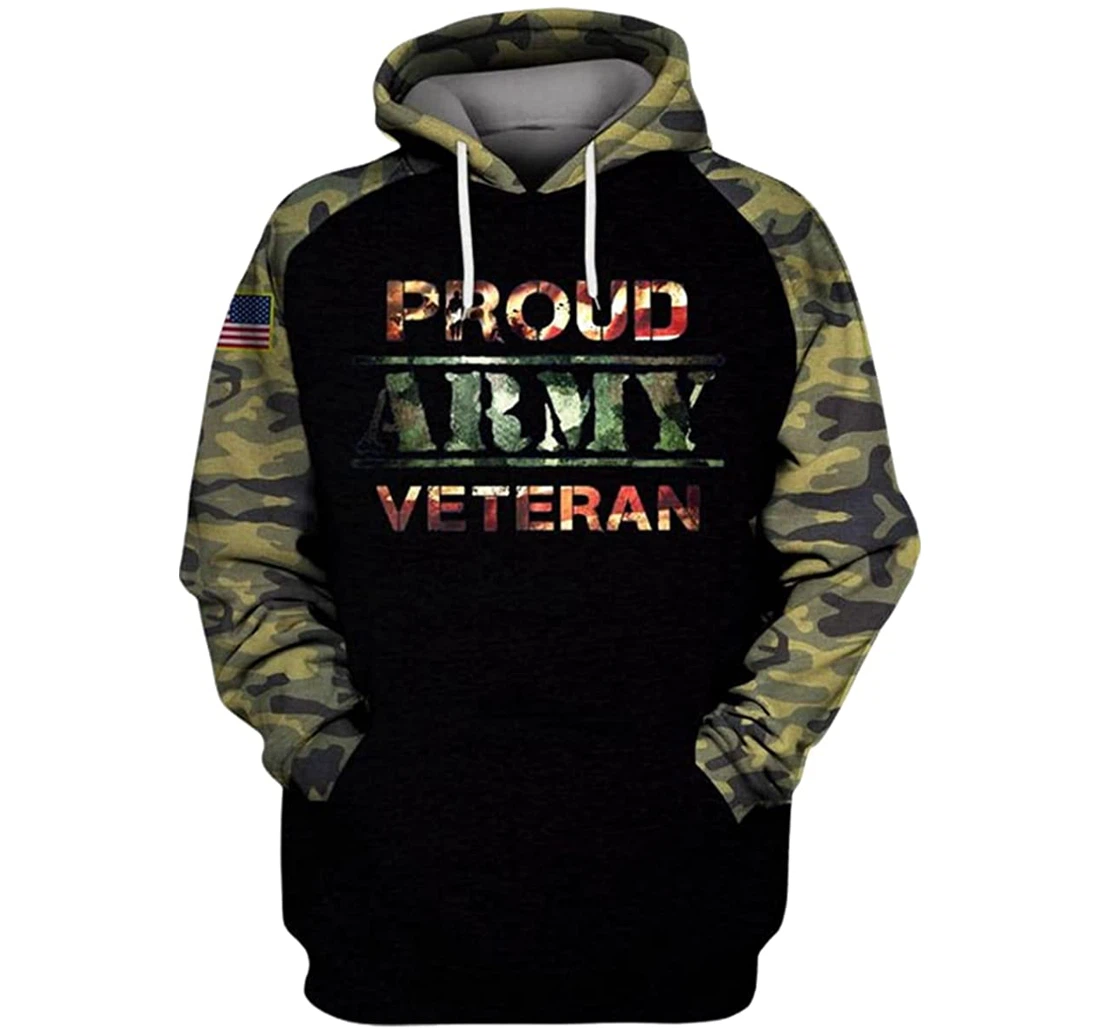 Army Veteran Proud Camo Flag Honor The Fallen - 3D Printed Pullover Hoodie