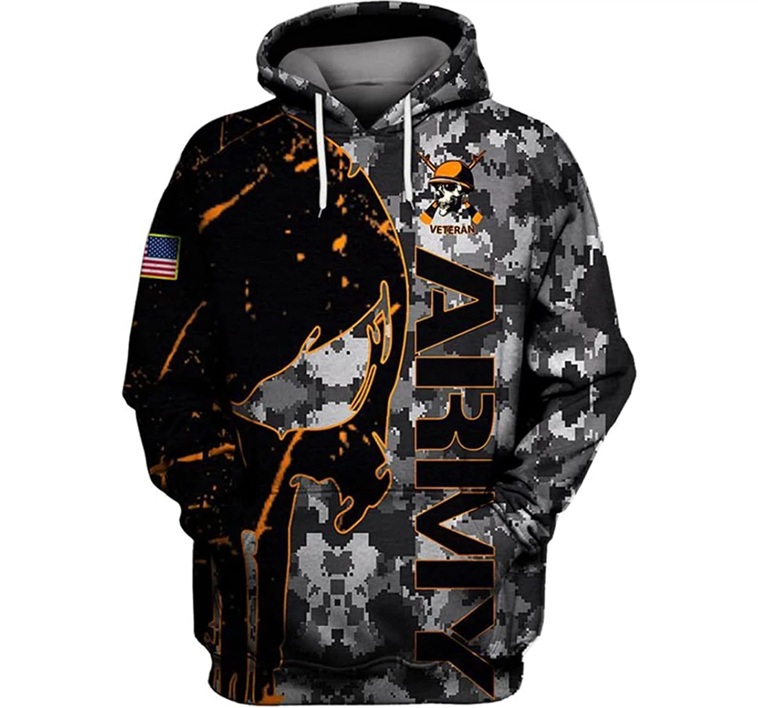 Us Veteran Halloween Style Skull Camo Scare Me - 3D Printed Pullover Hoodie