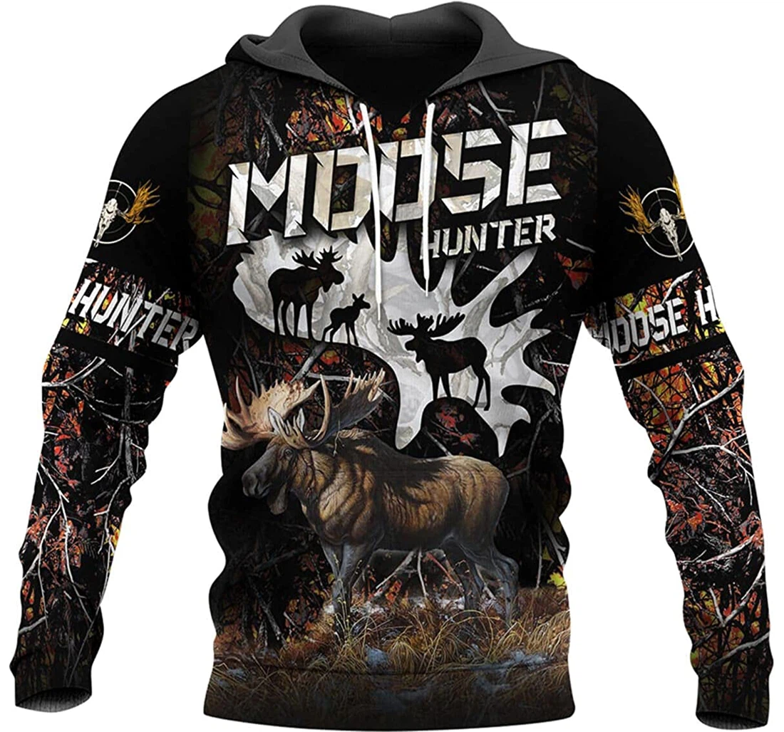 Love Moose Hunting Forest - 3D Printed Pullover Hoodie