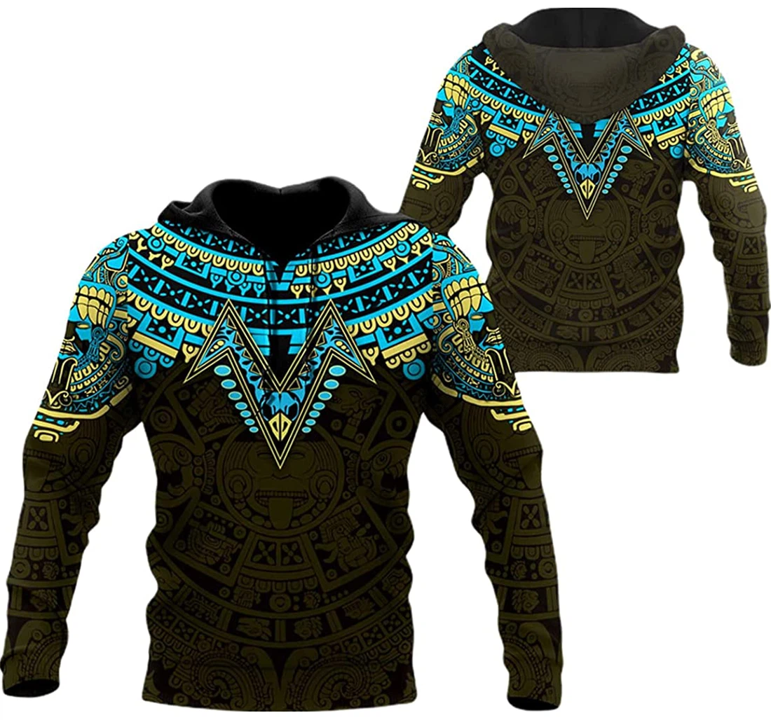 Aztec Mexico Blue Green Pattern - 3D Printed Pullover Hoodie