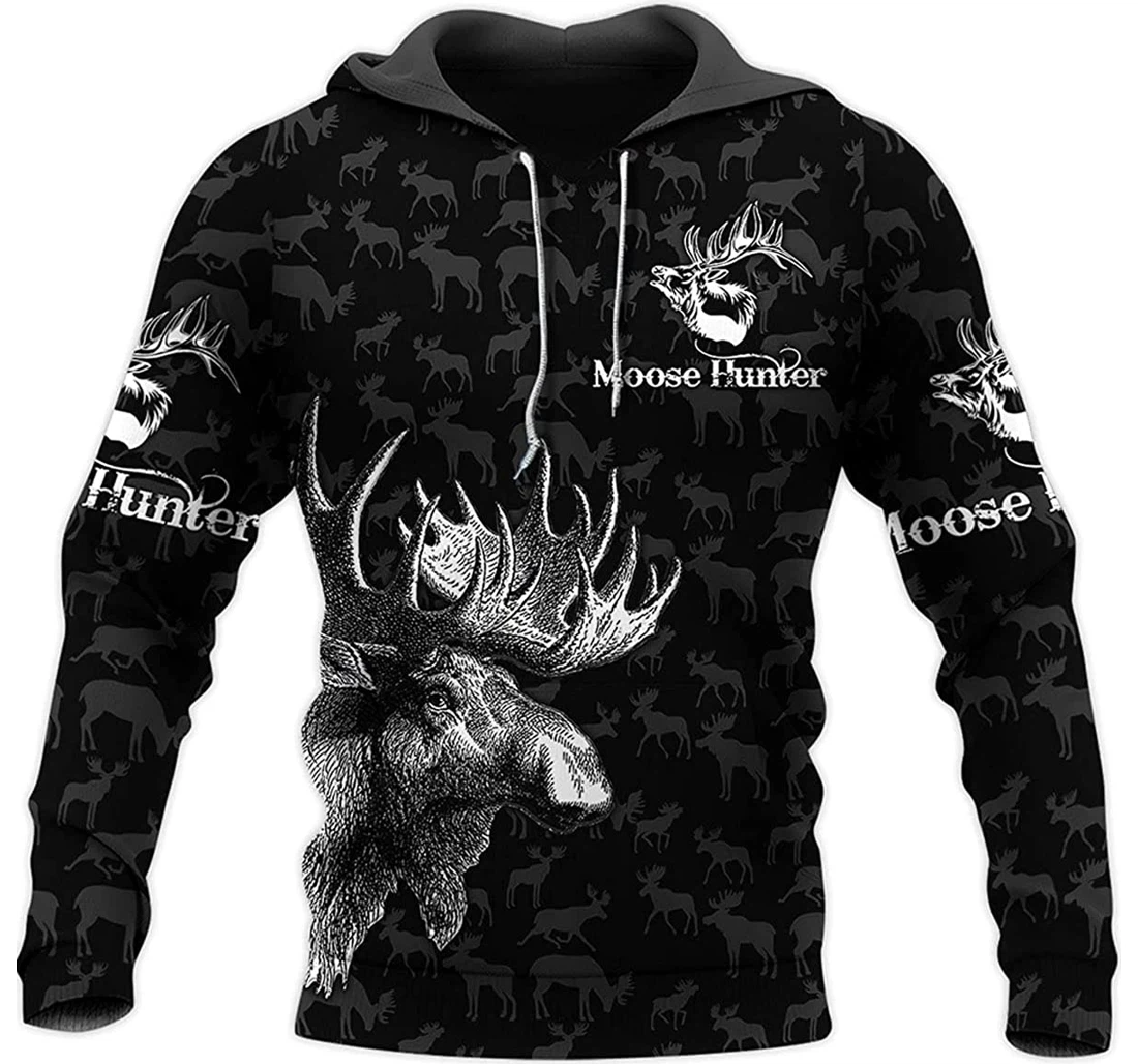 Moose Hunting With Moose Pattern In - 3D Printed Pullover Hoodie