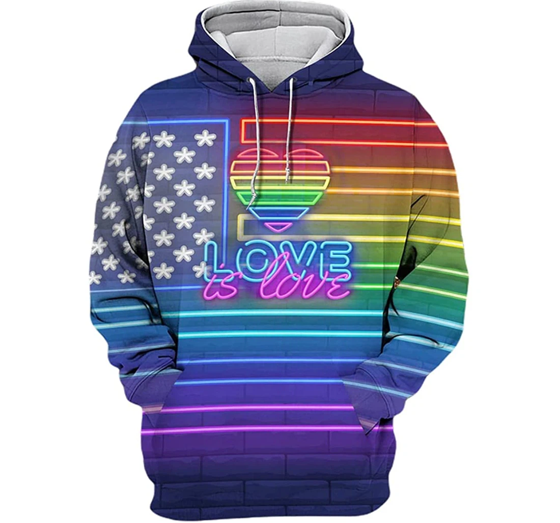 Lgbt Love Is Love Glowing Colorful Heart - 3D Printed Pullover Hoodie