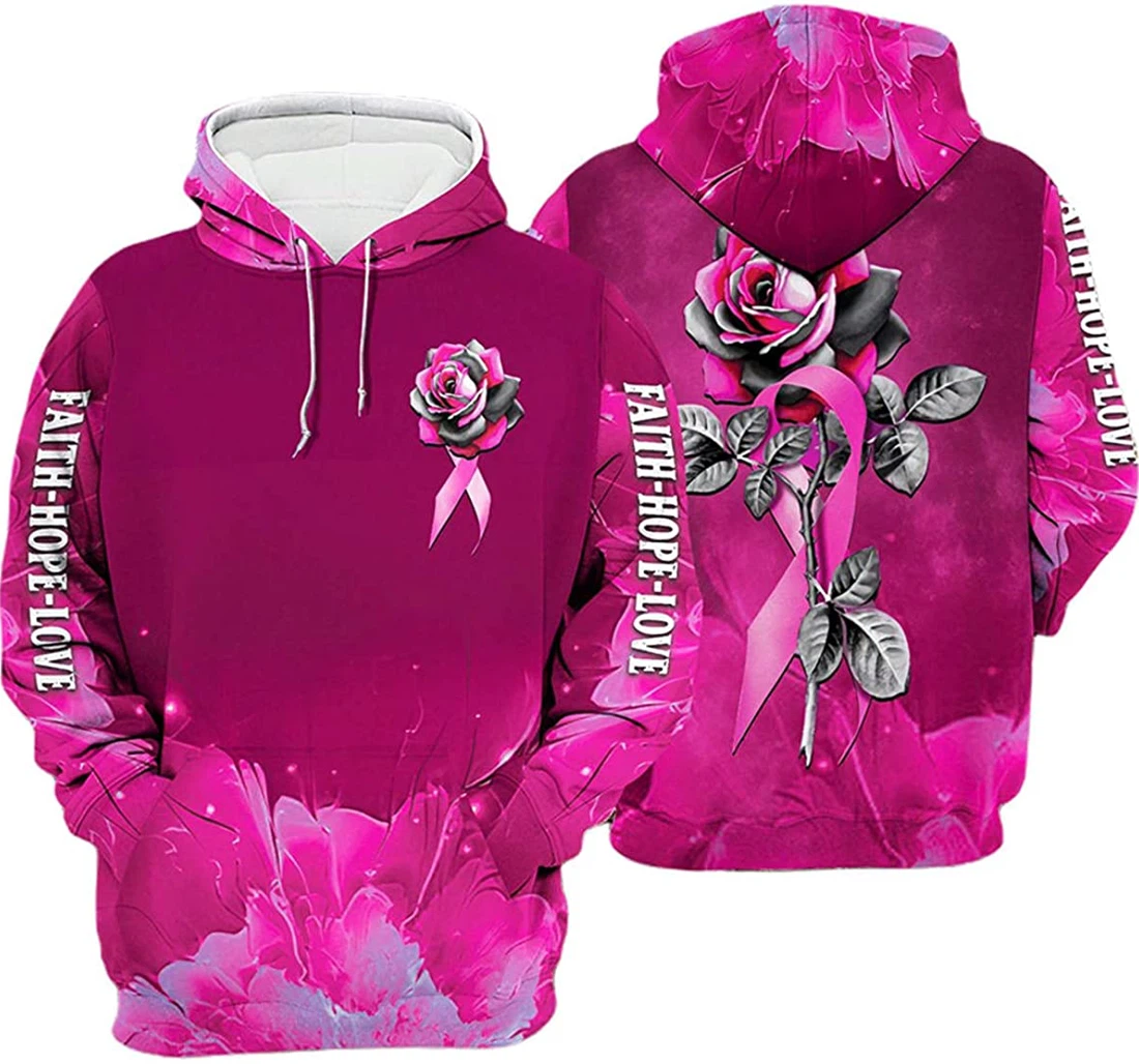 Rose Breast Cancer Faith Hope Love - 3D Printed Pullover Hoodie