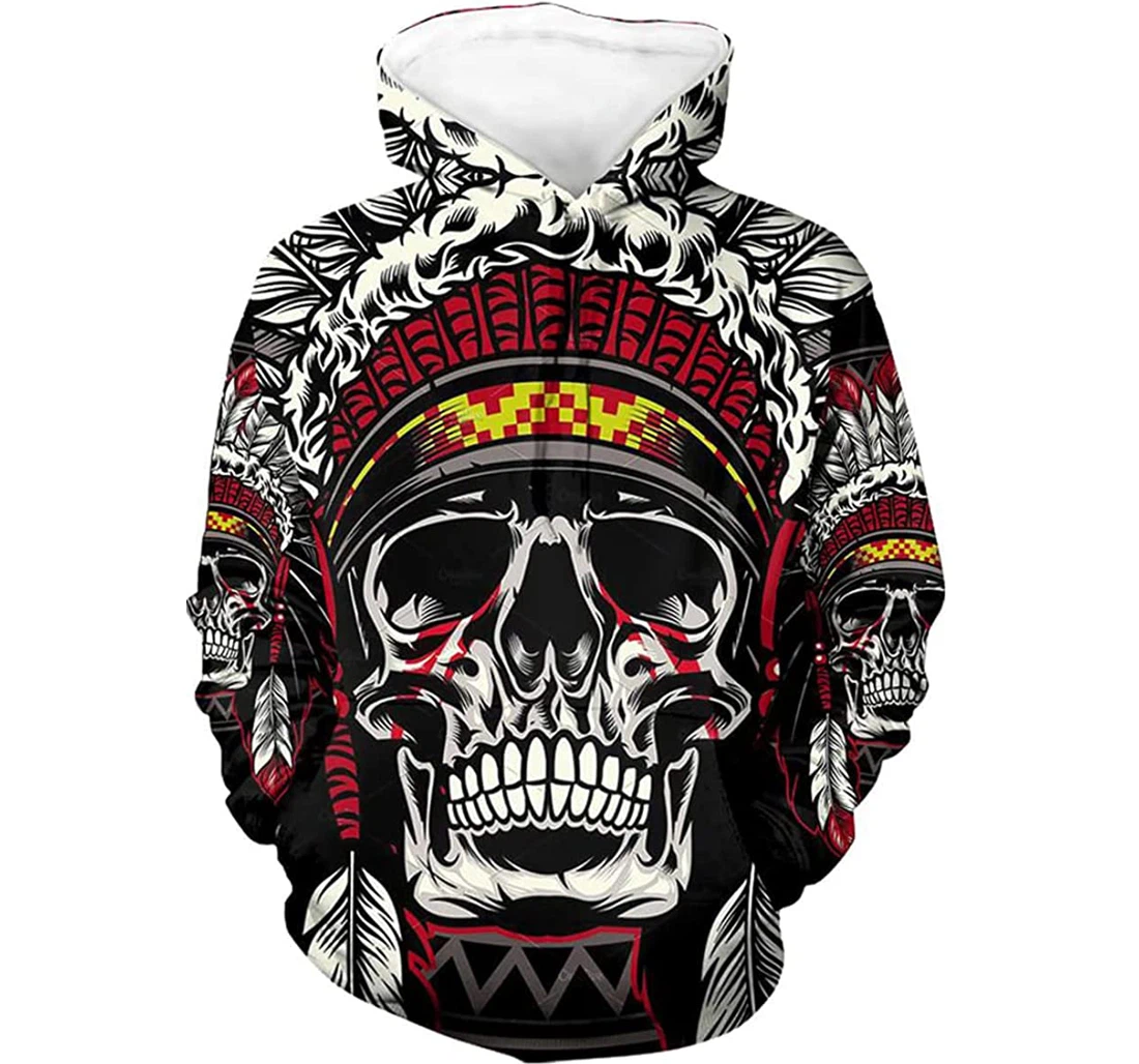 Skull Chief Native American Pattern - 3D Printed Pullover Hoodie