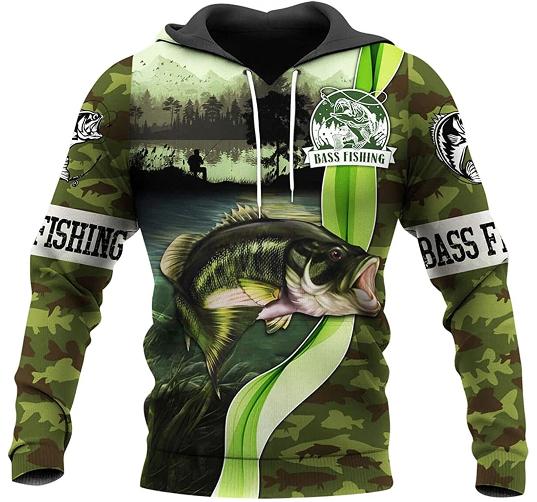 Love Bass Fishing Camo Pattern - 3D Printed Pullover Hoodie