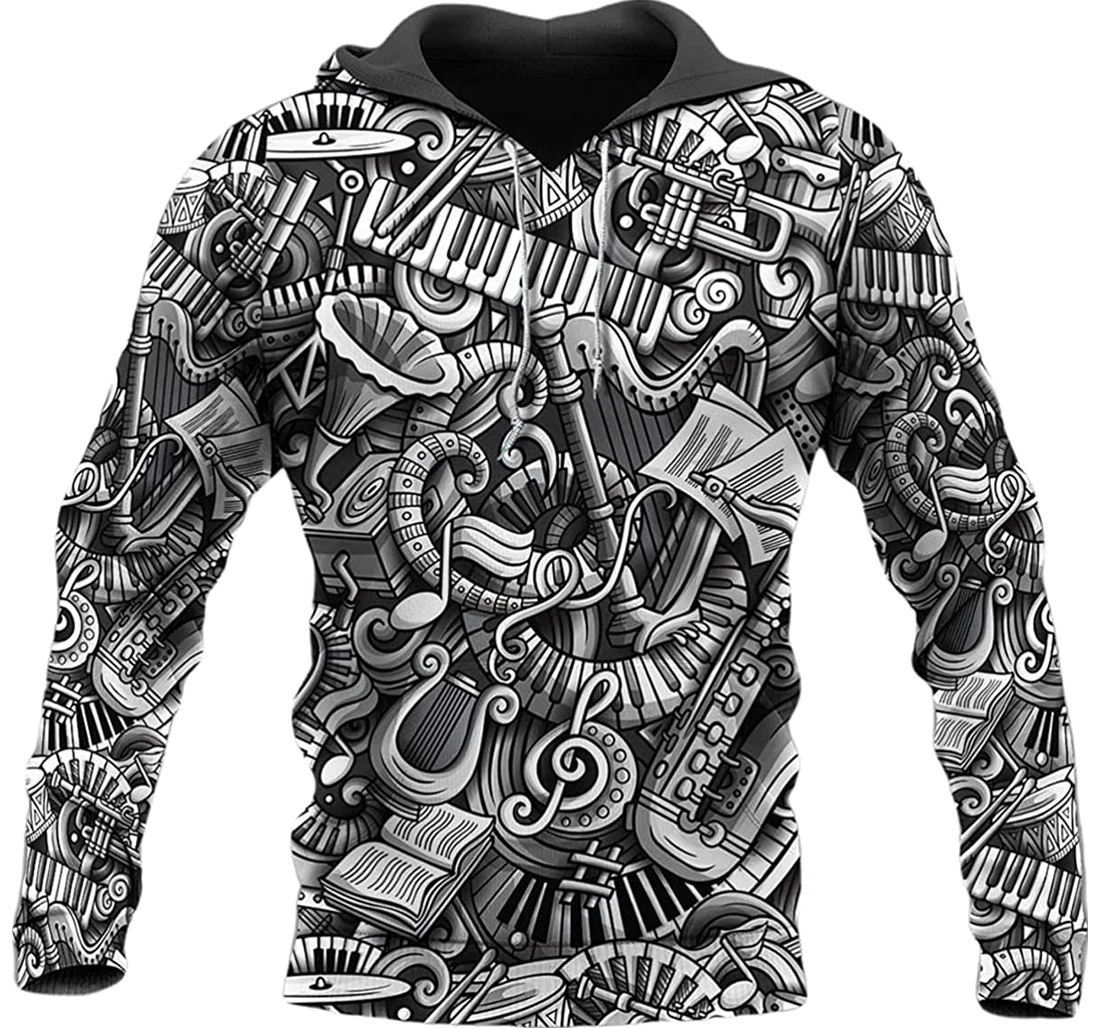 Classical Musical Instrument Seamless Pattern - 3D Printed Pullover Hoodie