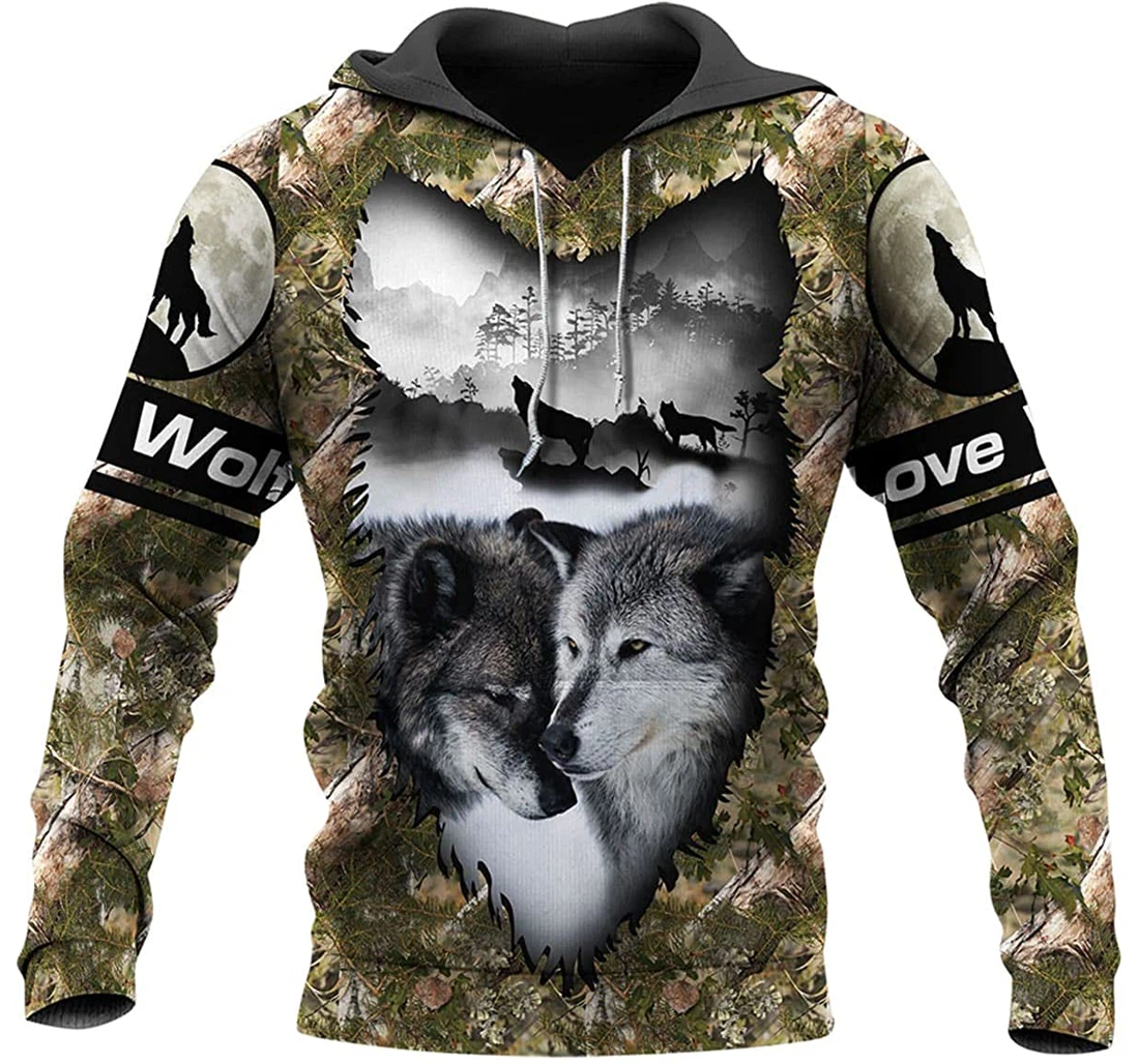 Wolf Couple Love In The Winter - 3D Printed Pullover Hoodie