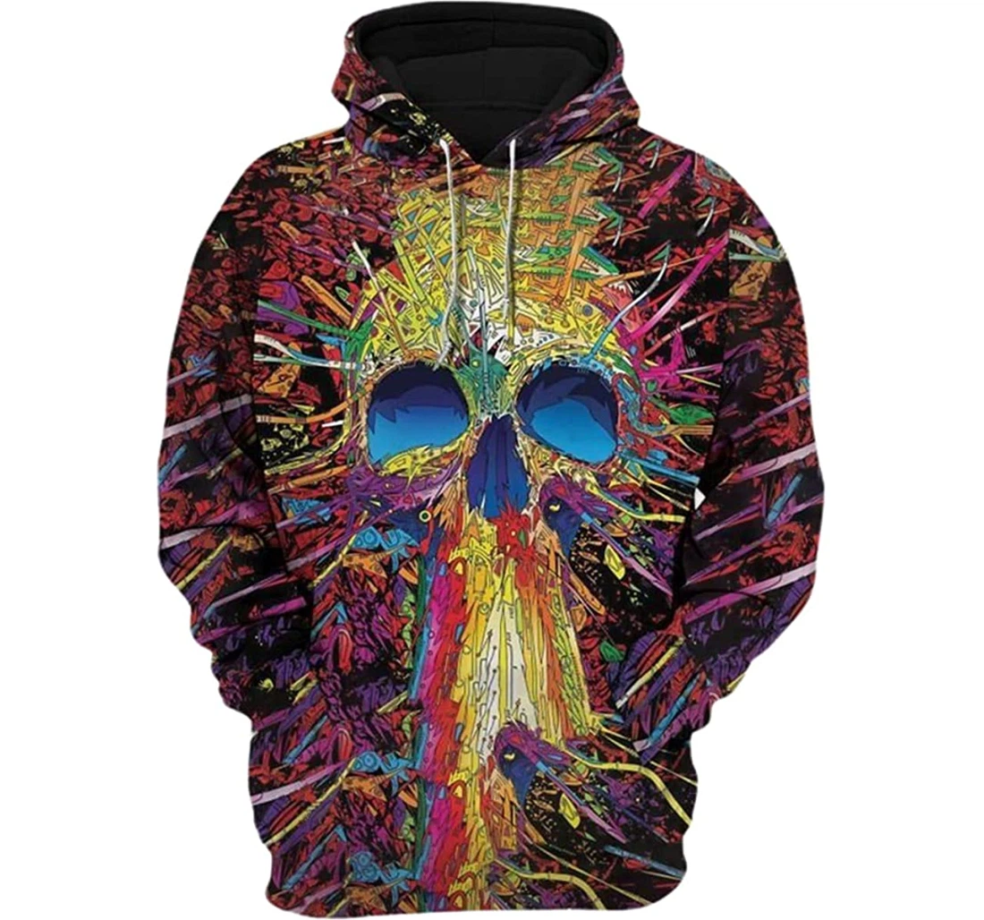 Awesome Skull Dead Head Fire Trippy - 3D Printed Pullover Hoodie