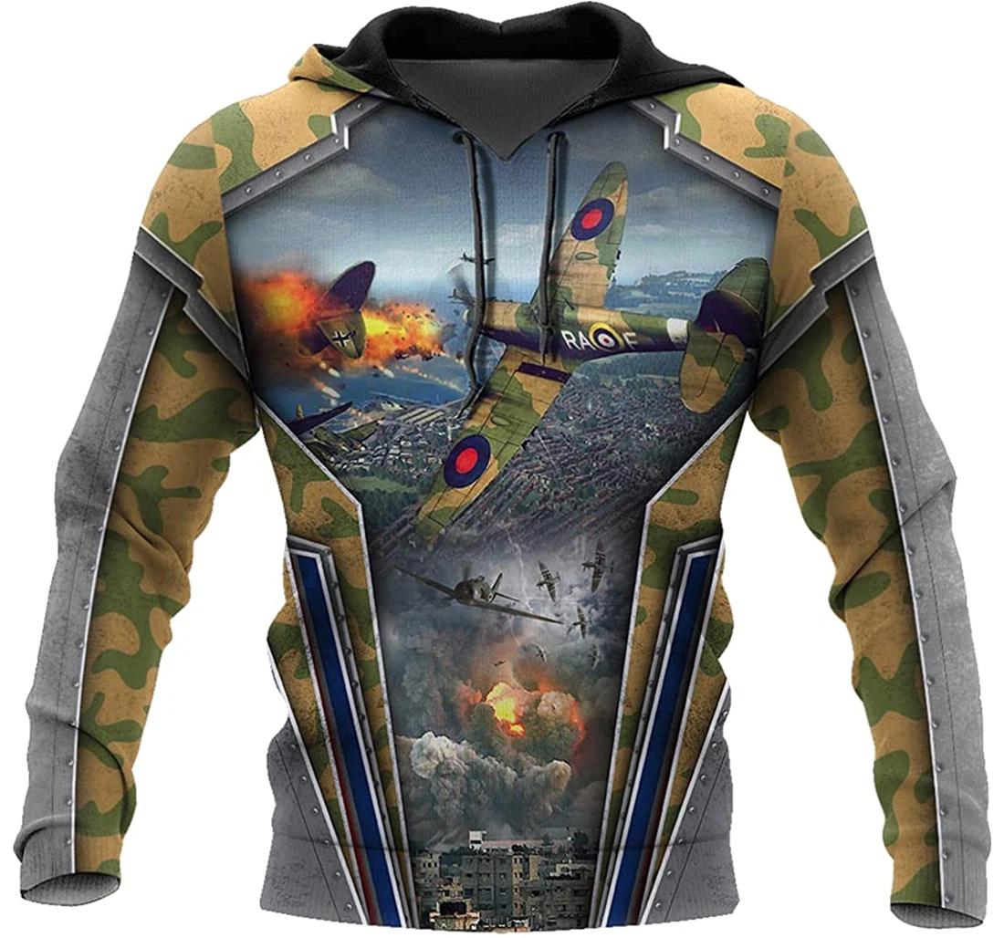 Air Force Aircraft Supermarine Spitfire Camo - 3D Printed Pullover Hoodie