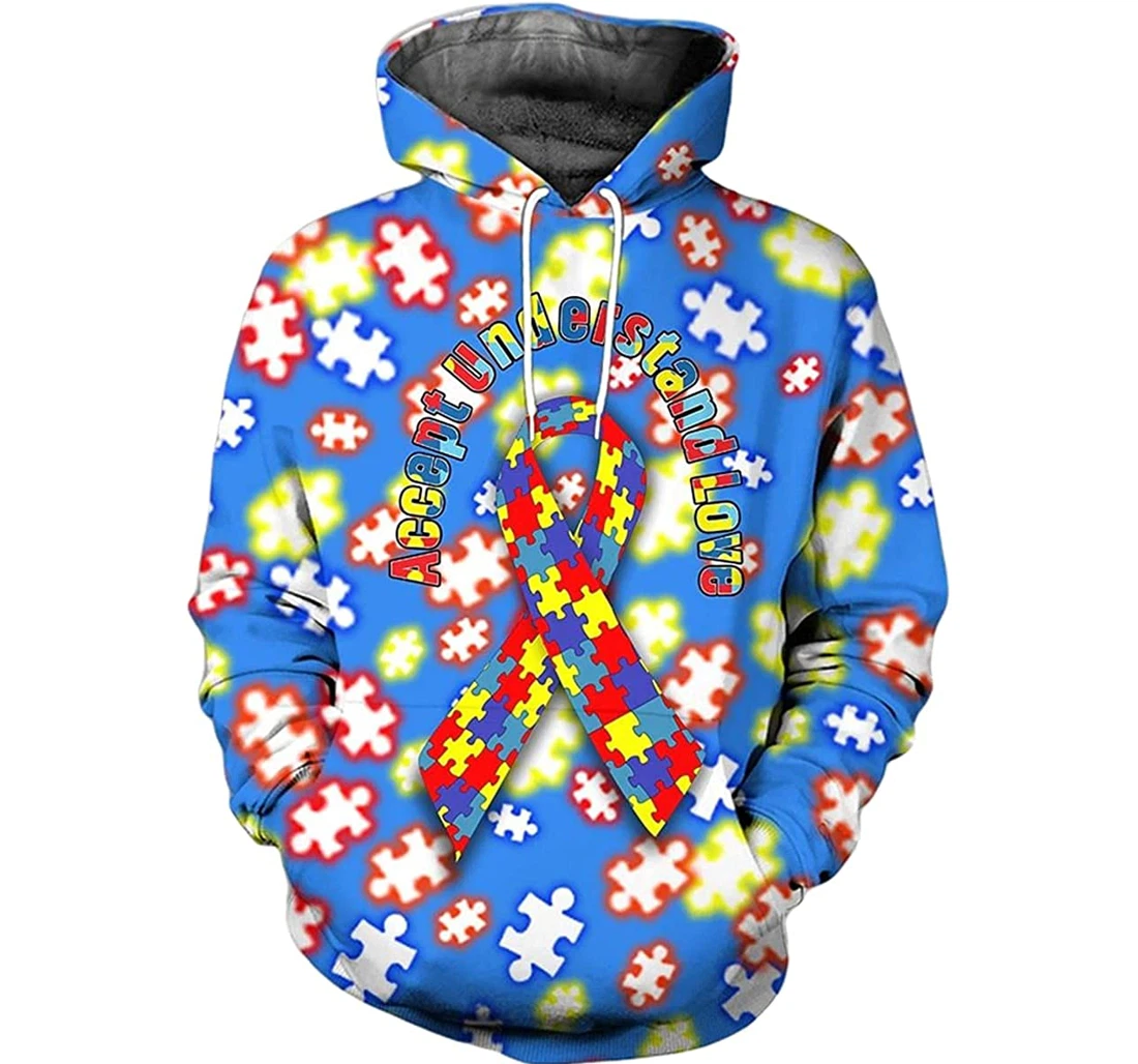 Accept Understand Love Colorful Puzzle - 3D Printed Pullover Hoodie