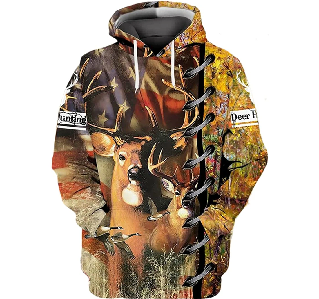 U.s Flag Deer Hunting - 3D Printed Pullover Hoodie