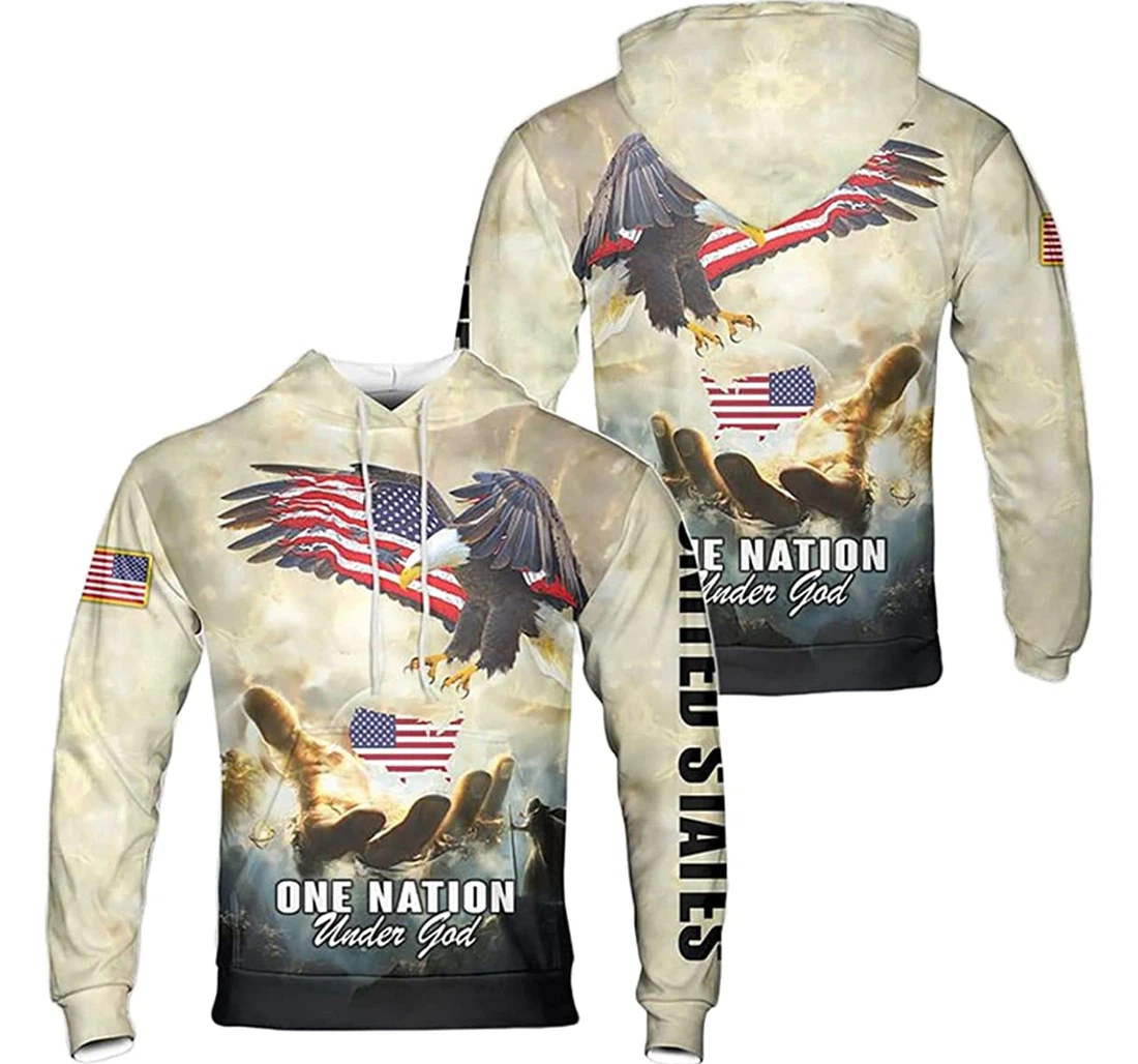 Jesus U.s Flag Eagle One Nation Under God - 3D Printed Pullover Hoodie