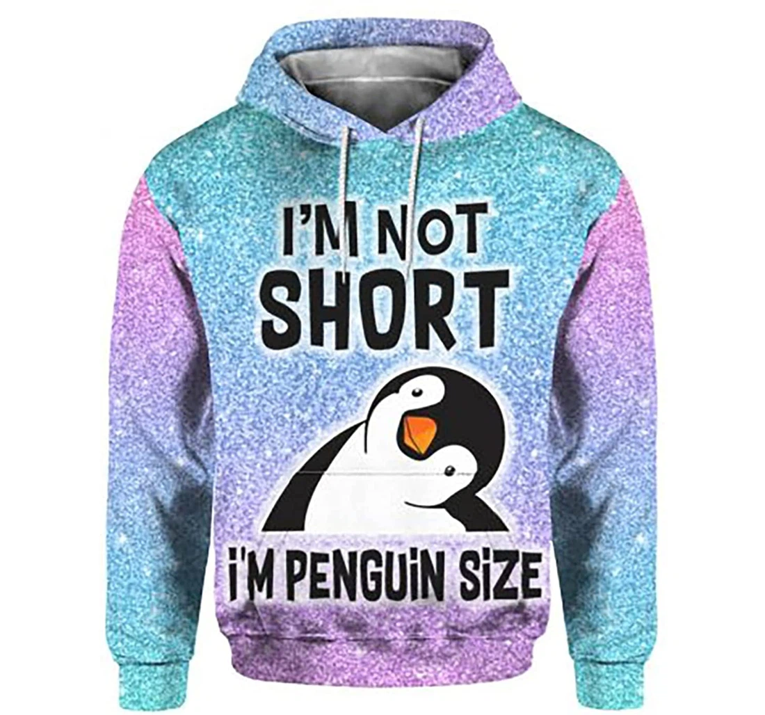 Penguin I'm Not Short I'm Penguin Rainbow - 3D Printed Pullover Hoodie