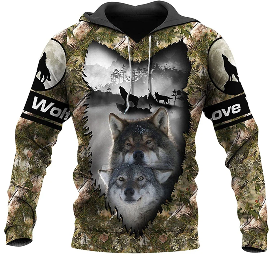 Cute Wolf Couple - 3D Printed Pullover Hoodie