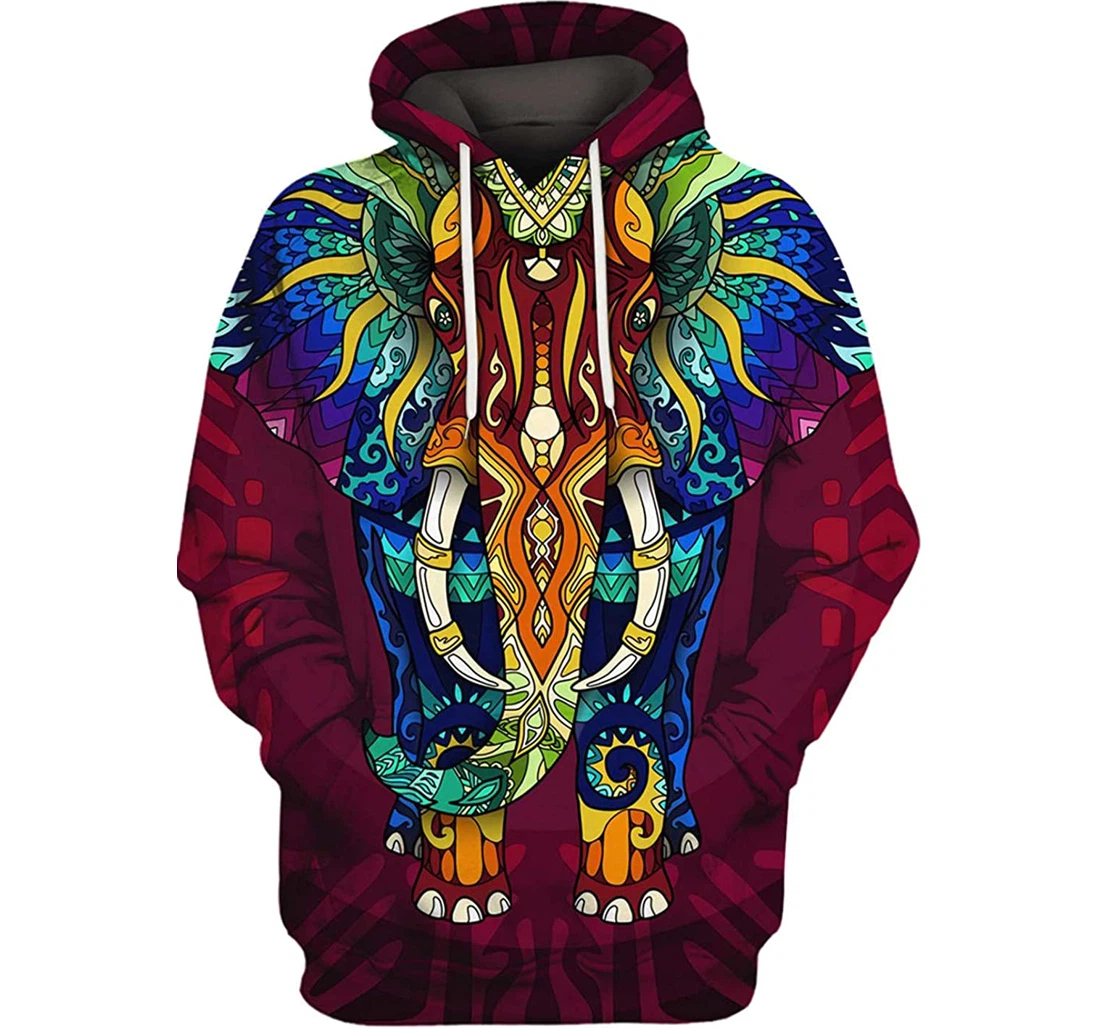 Pigment Coloring Elephant - 3D Printed Pullover Hoodie