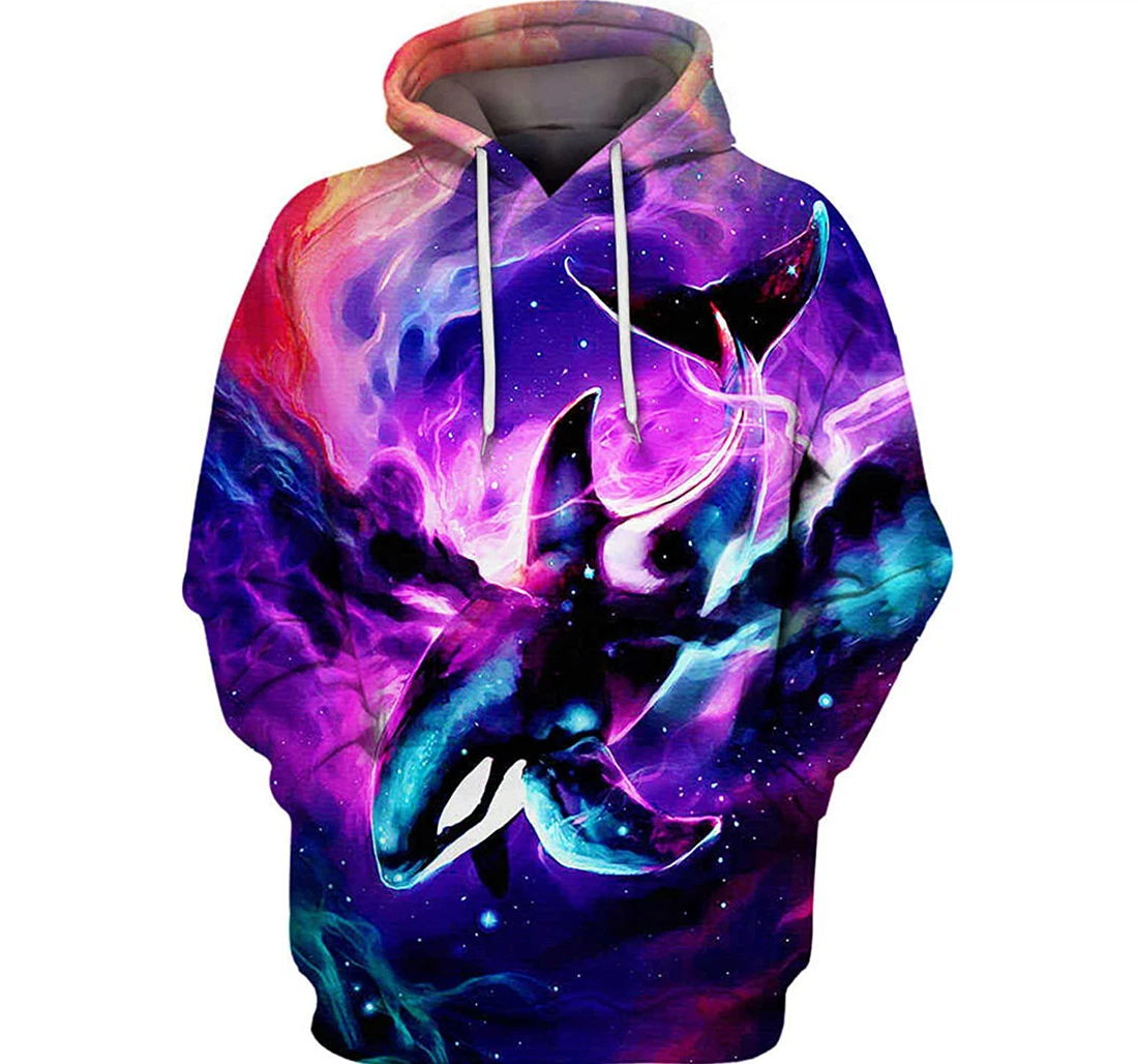 Cosmic Waves Orca Swimming - 3D Printed Pullover Hoodie