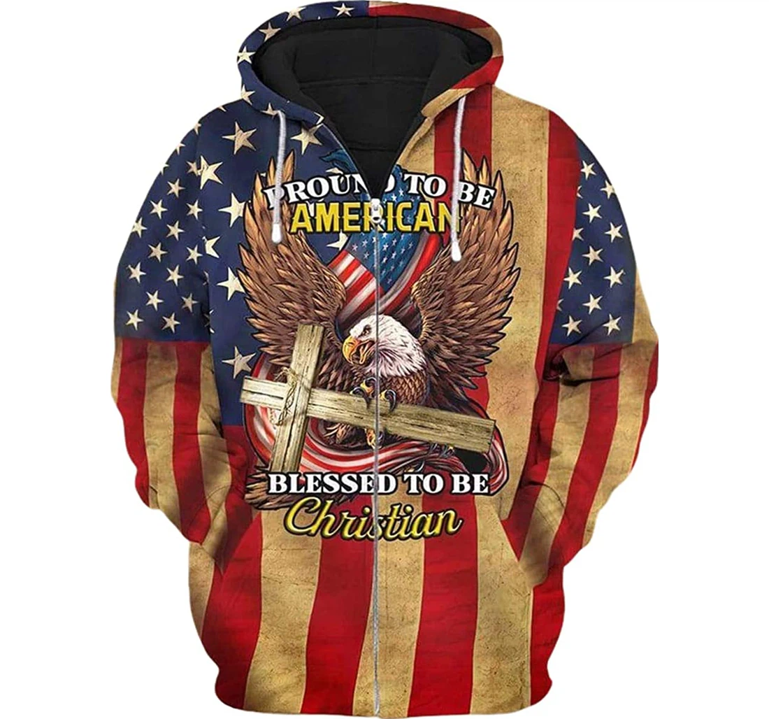 U.s Flag Eagle Proud To Be America Blessed To Be Christian - 3D Printed Pullover Hoodie