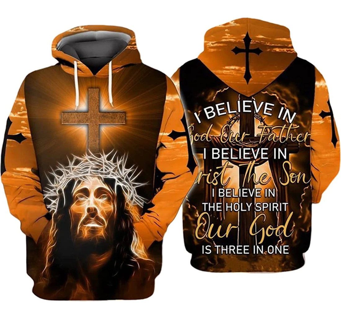 Cross Jesus Believe In God Our Father Christ The Son - 3D Printed Pullover Hoodie