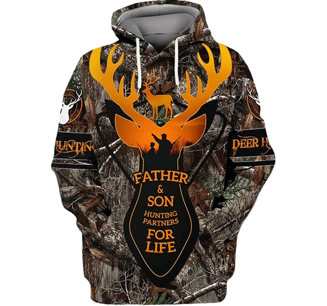 Hunting Deer Forest Father Son Partners - 3D Printed Pullover Hoodie