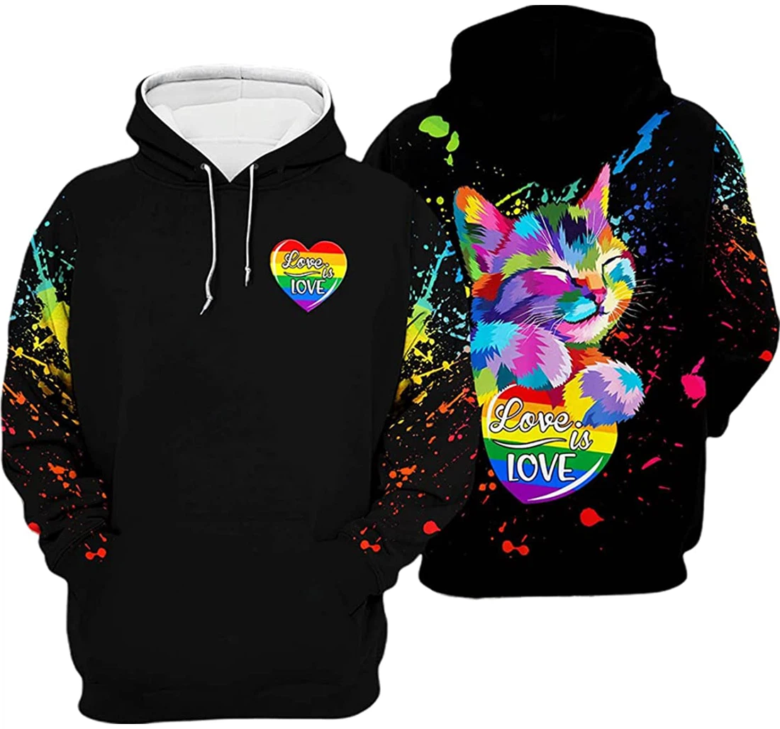 Lgbt Colorful Paint Splash Cat Pride Love Is Love - 3D Printed Pullover Hoodie