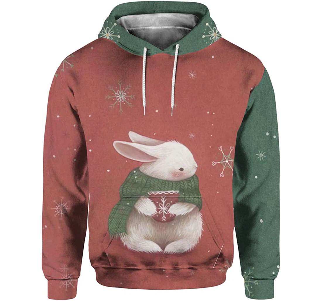 Christmas Rabbit Warming - 3D Printed Pullover Hoodie
