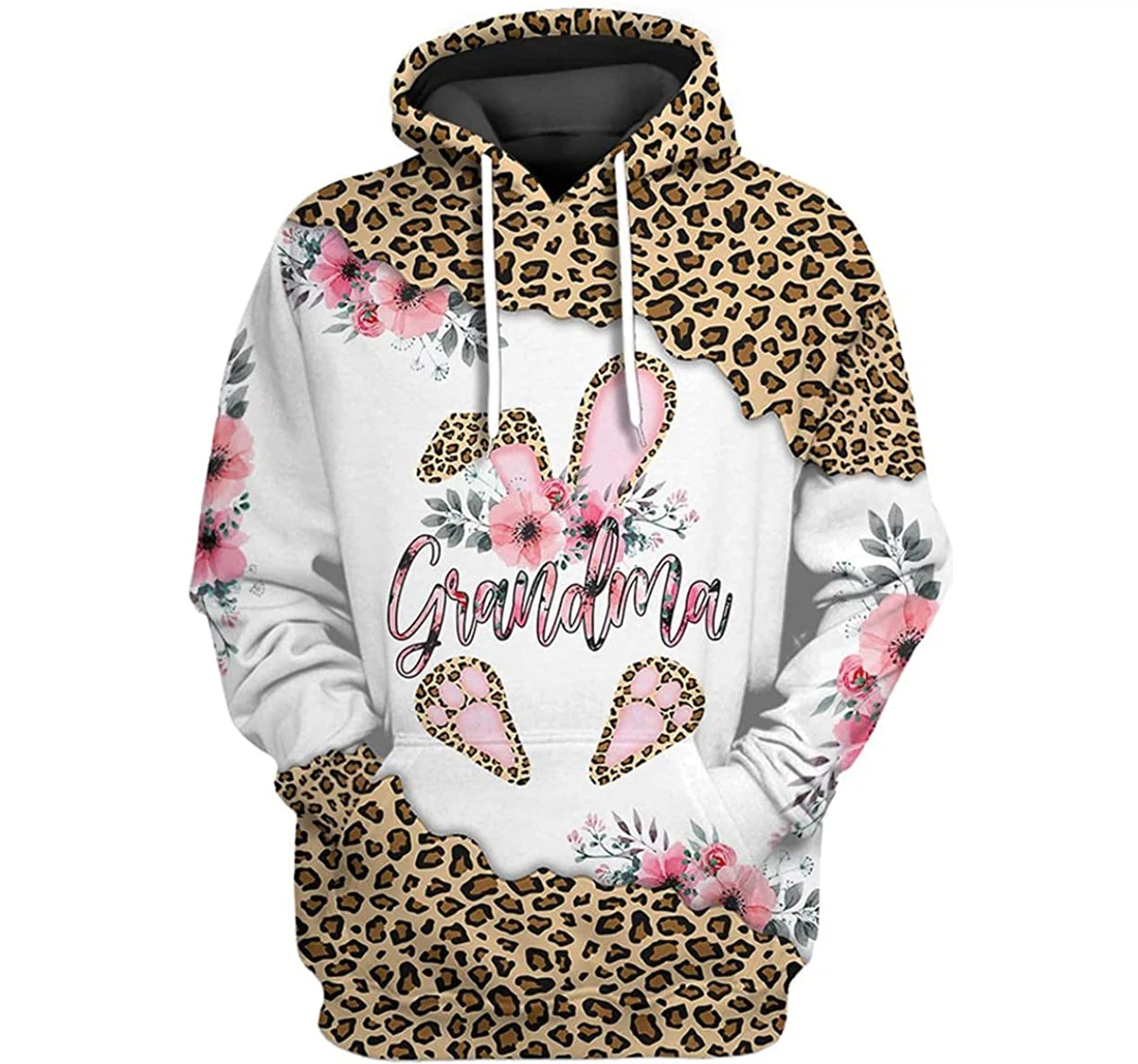 Mother's Day Grandma Bunny Floral Leopard - 3D Printed Pullover Hoodie