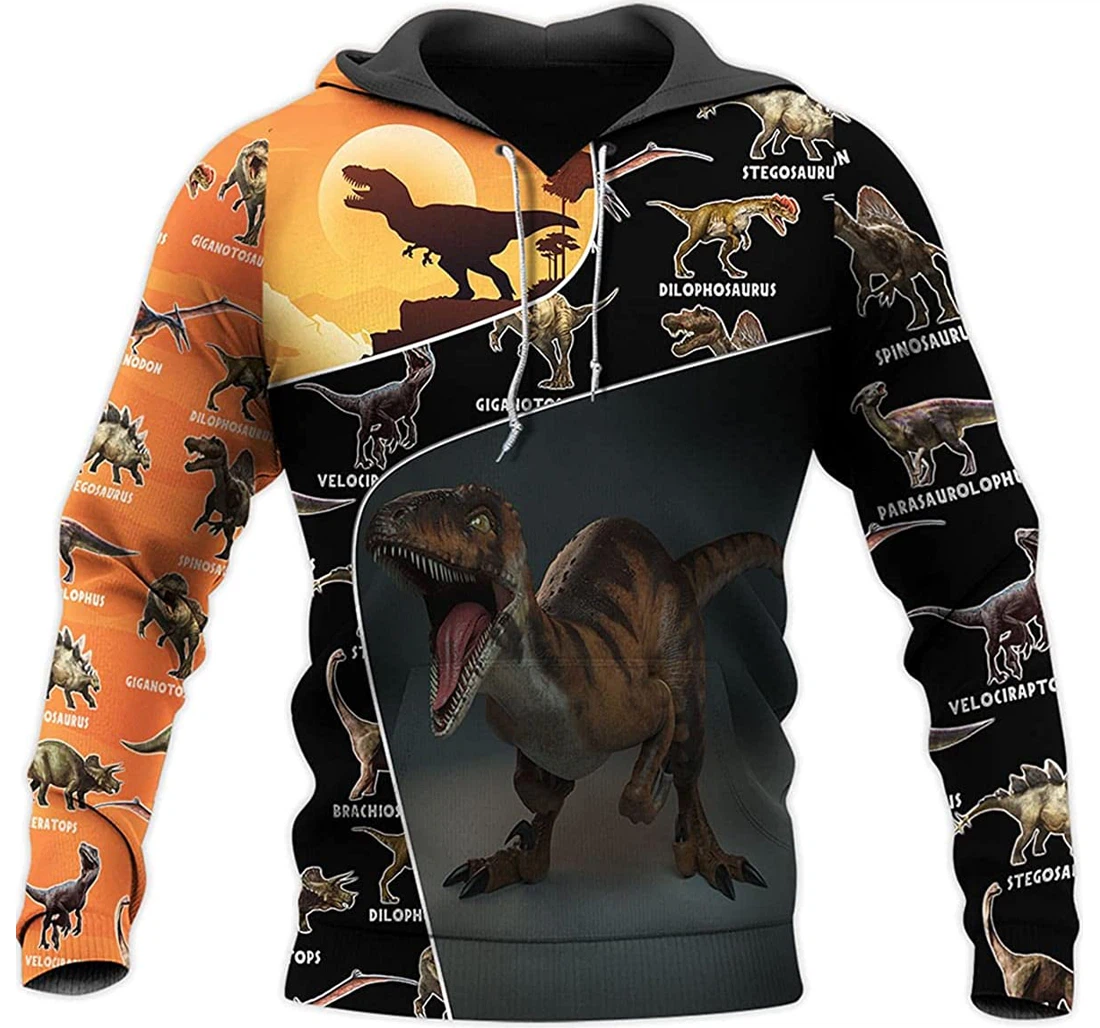 Types Of Dinosaur Sunset T-rex - 3D Printed Pullover Hoodie