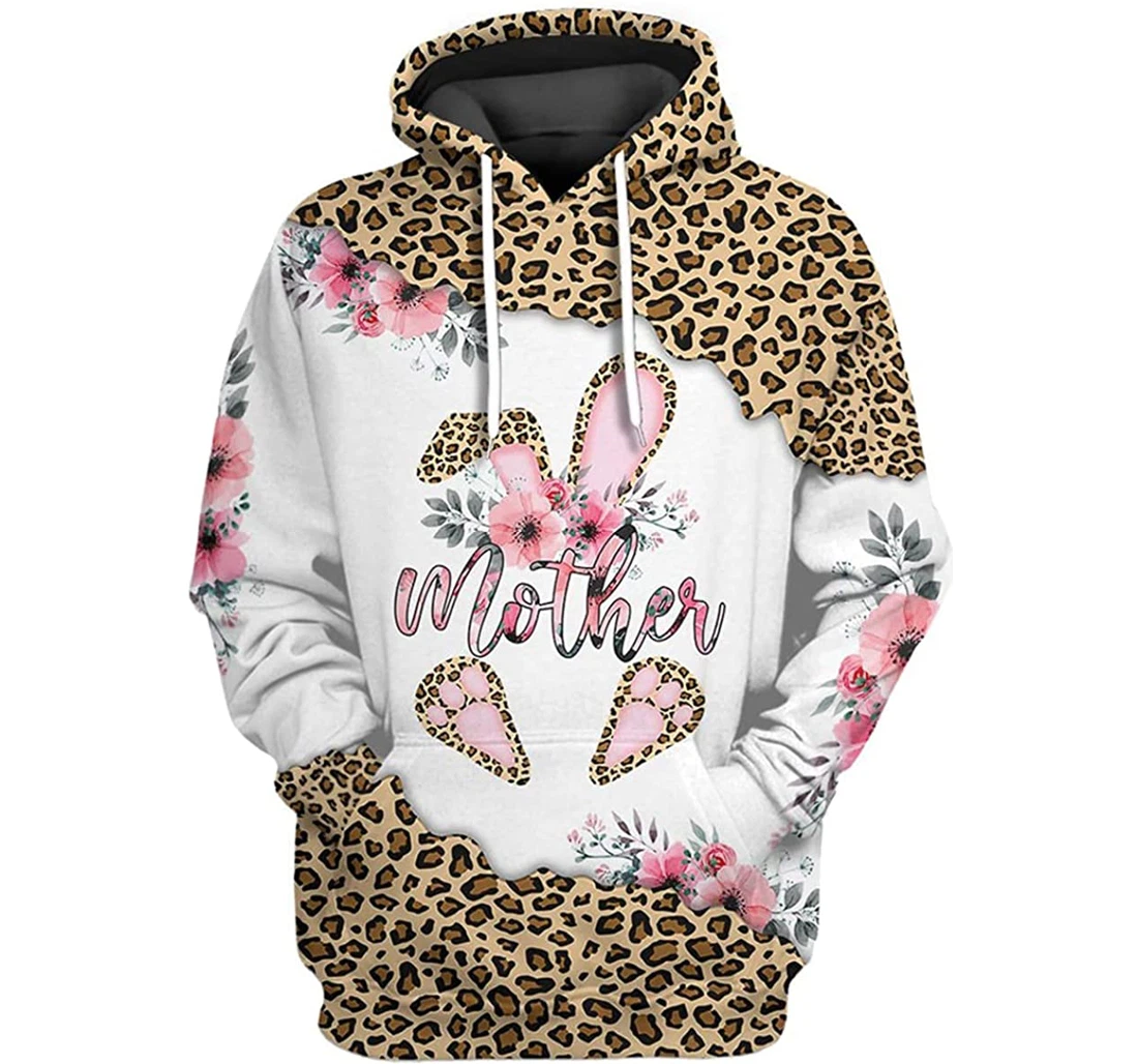 Mother's Day Mother Bunny Floral Leopard - 3D Printed Pullover Hoodie