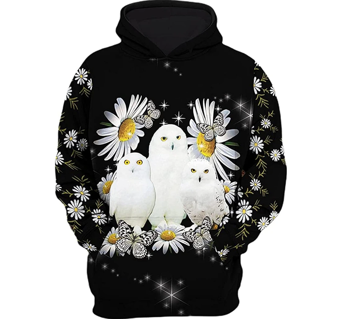 Snow Owl Family Daisy Glitter Ground - 3D Printed Pullover Hoodie