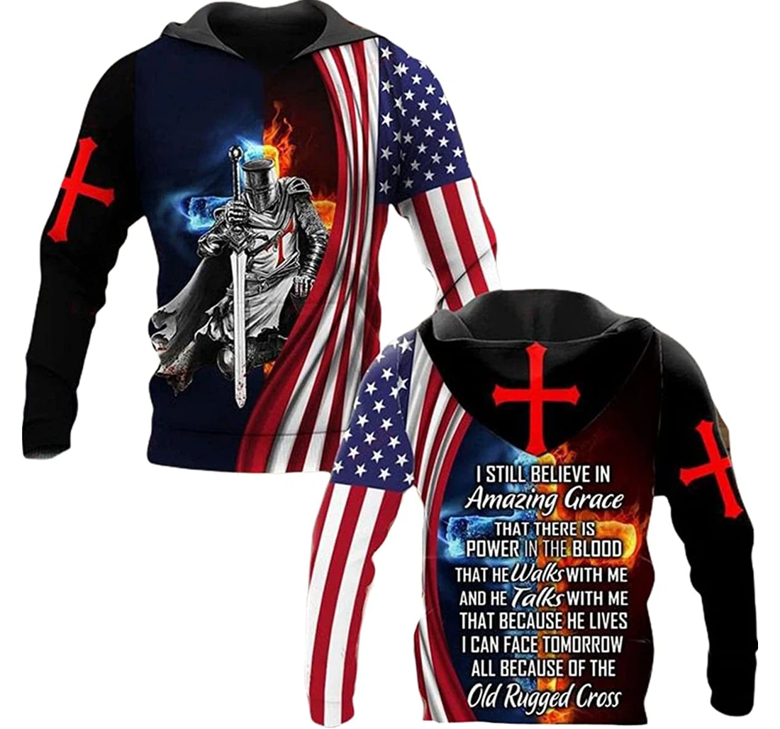 America Flag Knight Templar I Still Believe In Amazing - 3D Printed Pullover Hoodie