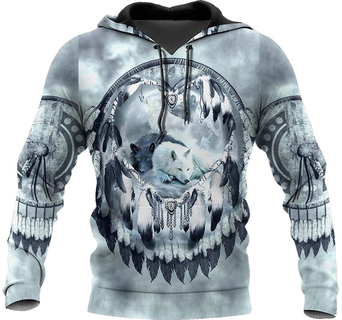 Winter Couple Wolf Dreamcatcher - 3D Printed Pullover Hoodie