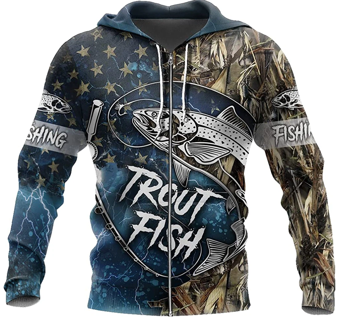 Personalized Custom Name Trout Fishing Lightweight Sportwear Up - 3D Printed Pullover Hoodie