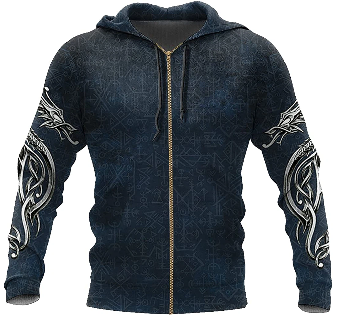 Viking Dragon Lightweight Sportwear Up - 3D Printed Pullover Hoodie