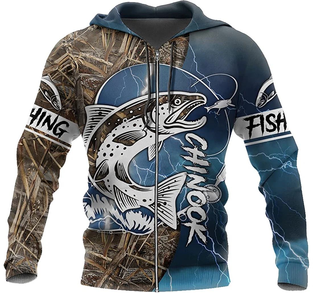 Personalized Custom Name Chinook Fishing Salmon Camo Lightweight Sportwear Up - 3D Printed Pullover Hoodie