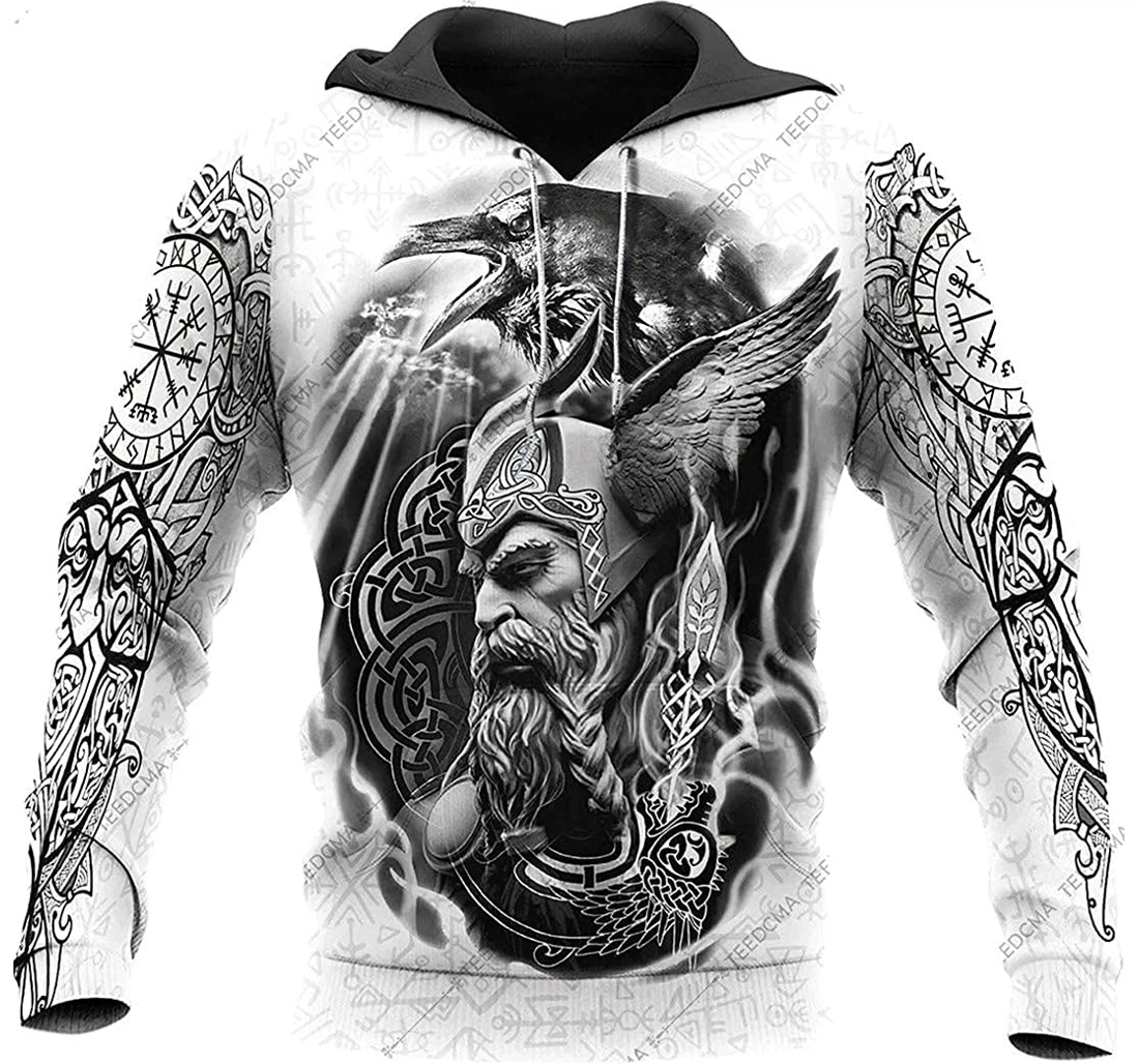 Odin Ragnarok Viking Warrior Tattoo Lightweight Premium Sportwear Up - 3D Printed Pullover Hoodie