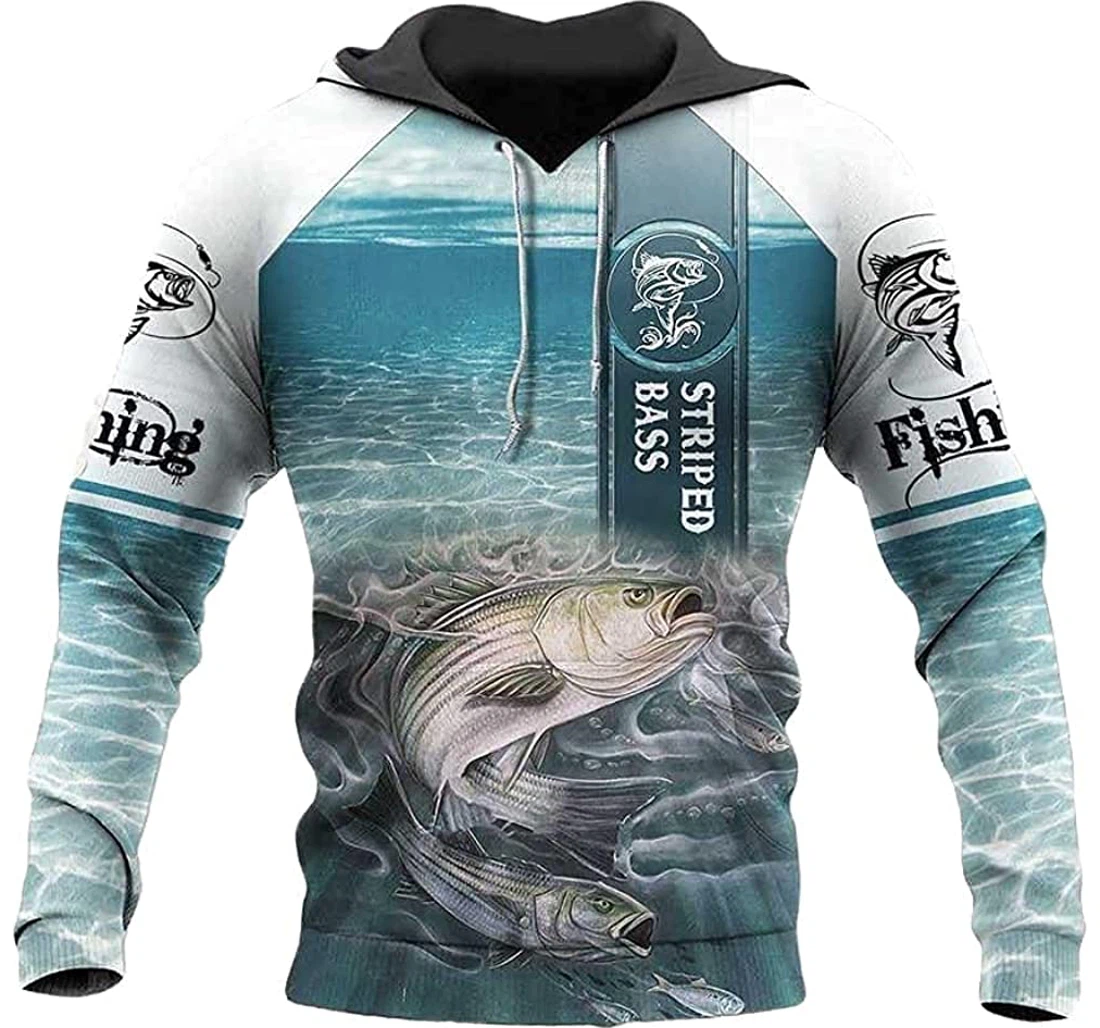 Bass Fishing In Blue Ocean Lightweight Premium Sportwear Up - 3D Printed Pullover Hoodie