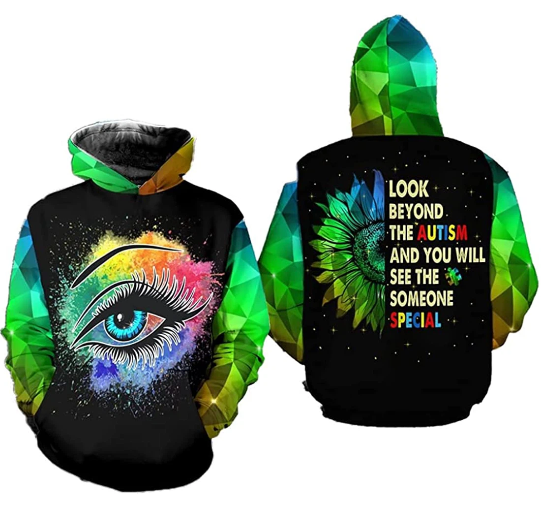 Green Look Beyond The Autism Lightweight Premium Sportwear Up - 3D Printed Pullover Hoodie