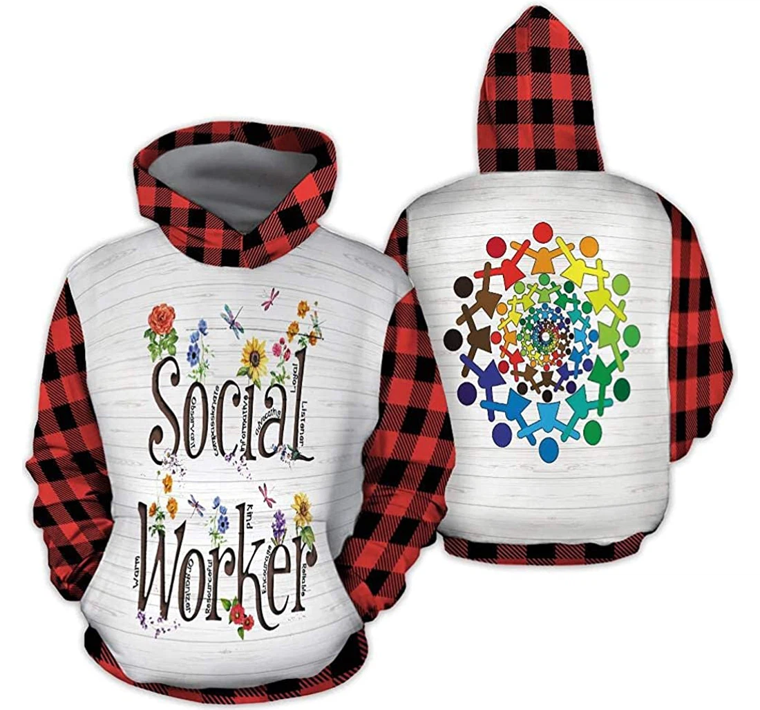 Social Workers In Red Pattern Lightweight Premium Sportwear Up - 3D Printed Pullover Hoodie