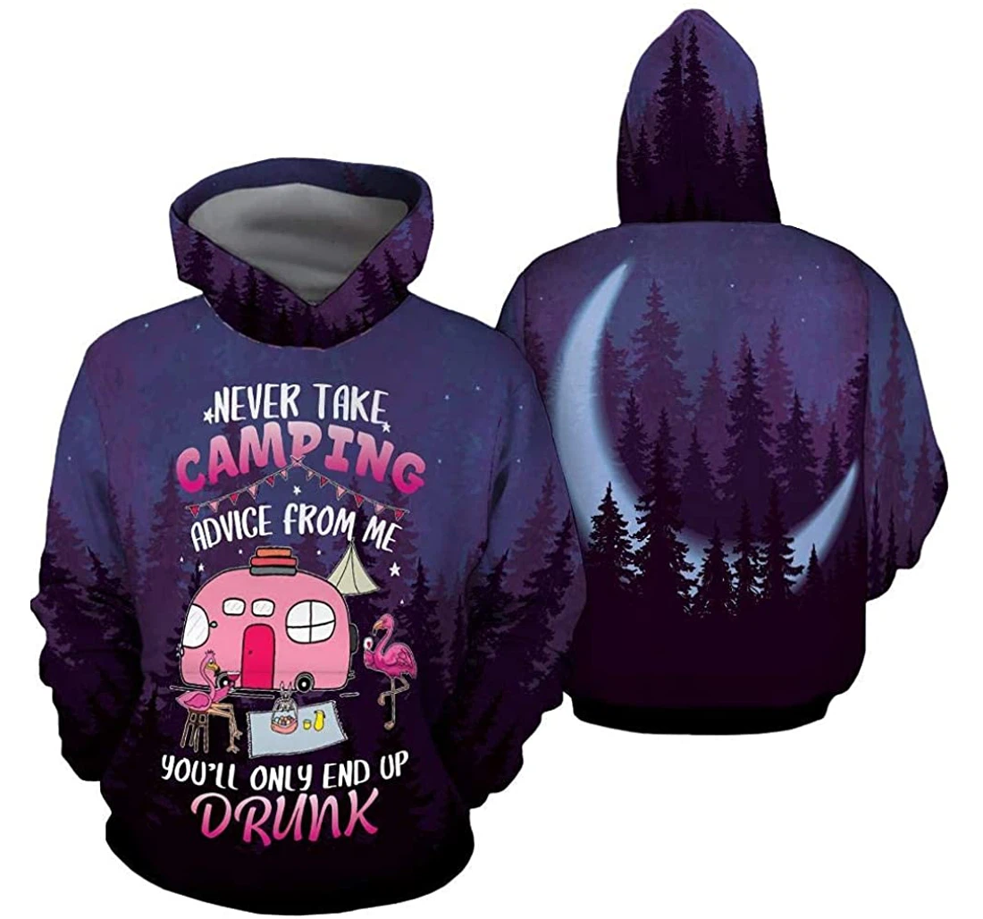 Camping Drunk All Night Lightweight Premium Sportwear Up - 3D Printed Pullover Hoodie