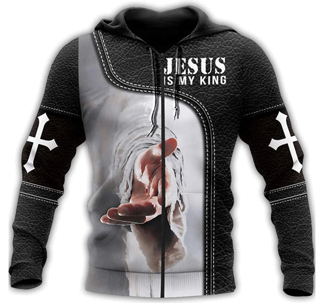 Jesus Is My King Slogan Lightweight Premium Sportwear Up - 3D Printed Pullover Hoodie