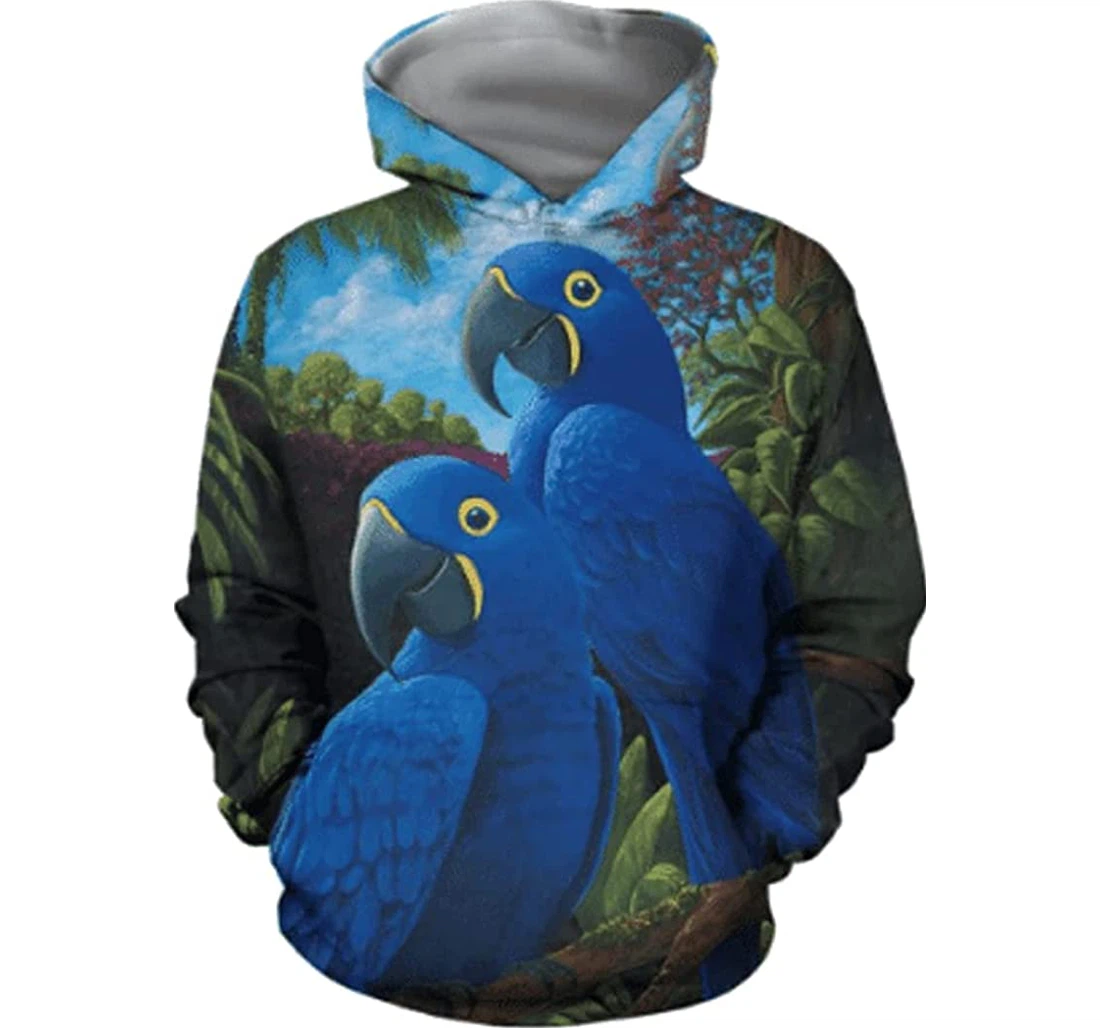 Beautiful Blue Couple Parrots Art Lightweight Premium Sportwear Up - 3D Printed Pullover Hoodie