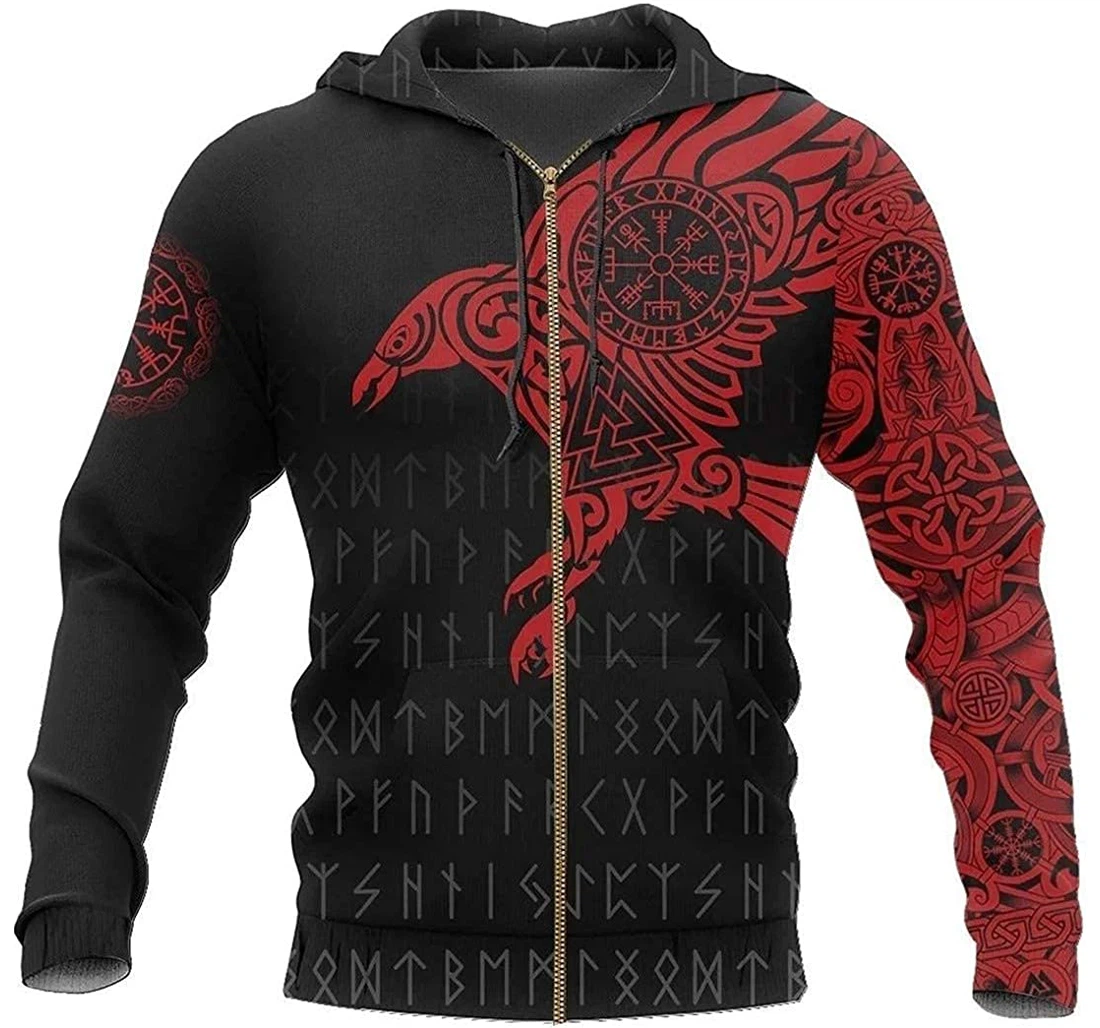 Vikings The Raven Of Odin Tattoo Red Warrior Lightweight Up - 3D Printed Pullover Hoodie