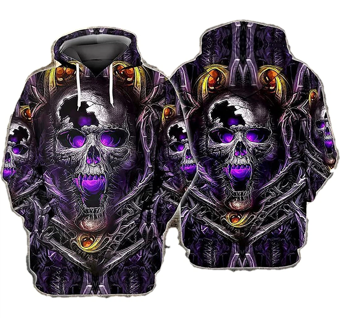 Purple Skull Fashion Skull Lightweight Premium Sportwear Up - 3D Printed Pullover Hoodie